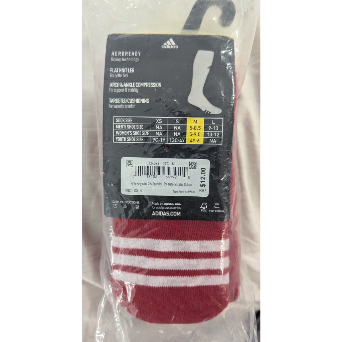 adidas Socks Unisex Multi Sport Over The Calf Red 2 Pair Medium Aeroready Field