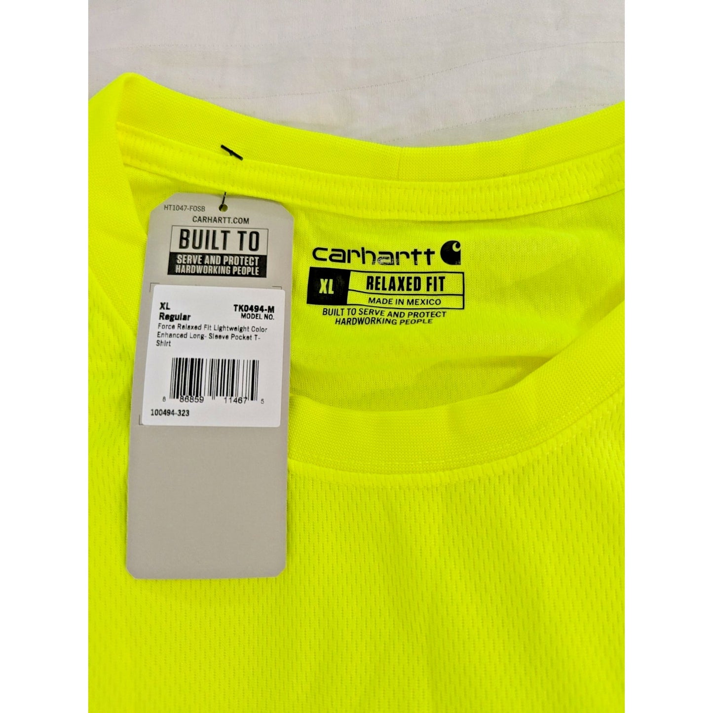 Carhartt T Shirt Mens XL Loose Fit Yellow Safety Long Sleeve Pocket Tee K126