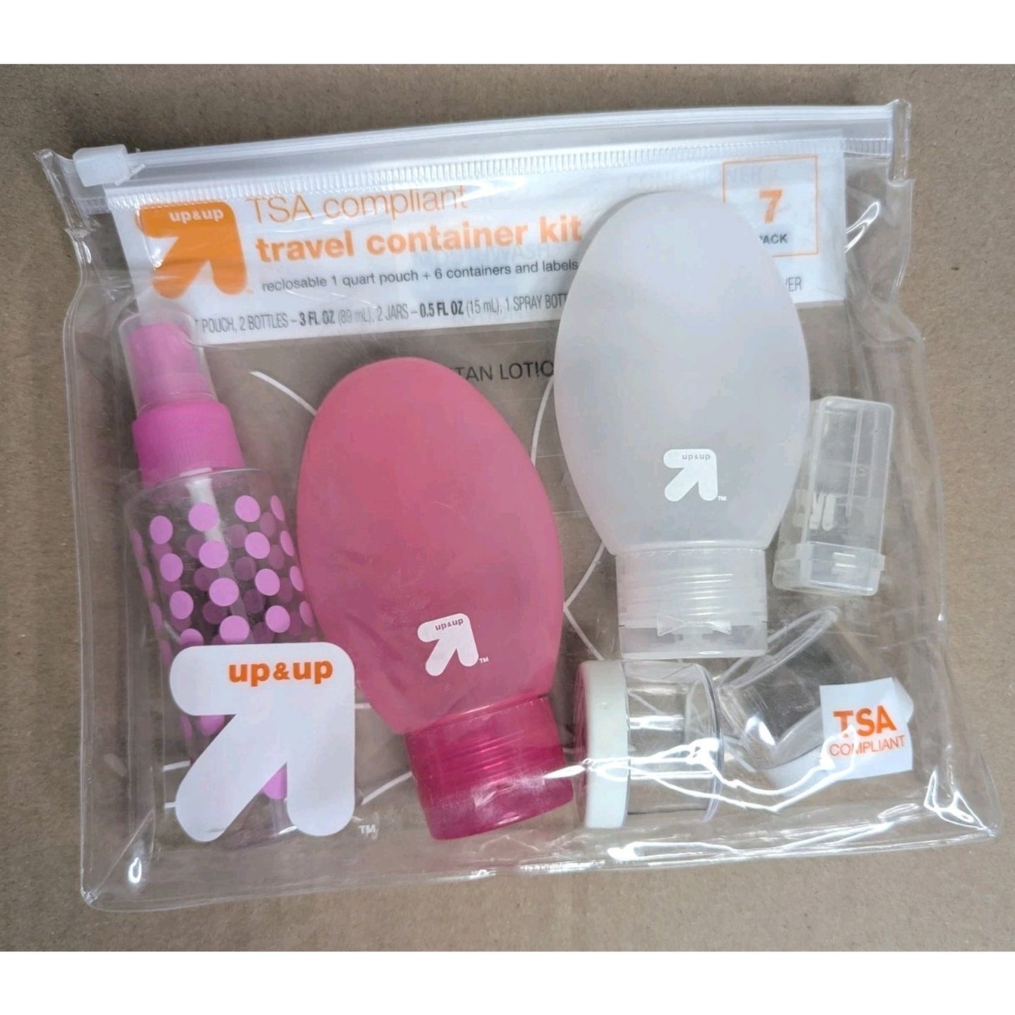 NEW UP & UP TSA Compliant 2 X 7 Pack Travel Kit - 4 PACK - Blue/Green/Pink/Clear