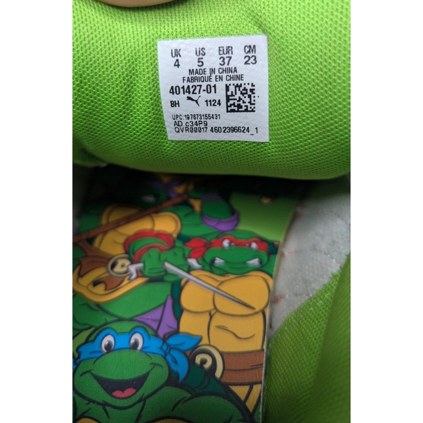 Size 5 Jr KIDS TMNT PUMA Teenage Mutant Ninja Turtles x Suede XL Pizza Box