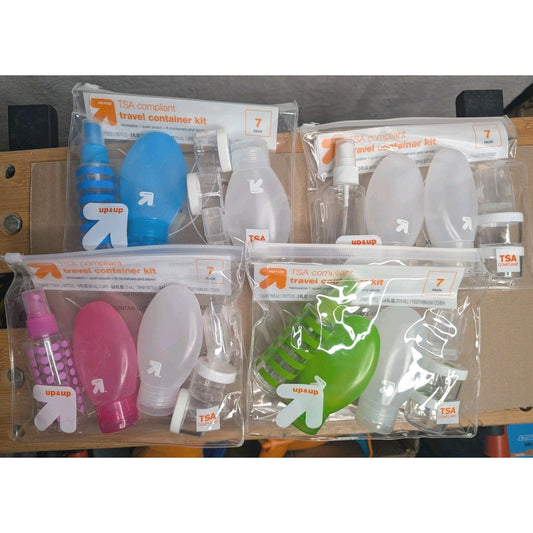 NEW UP & UP TSA Compliant 2 X 7 Pack Travel Kit - 4 PACK - Blue/Green/Pink/Clear