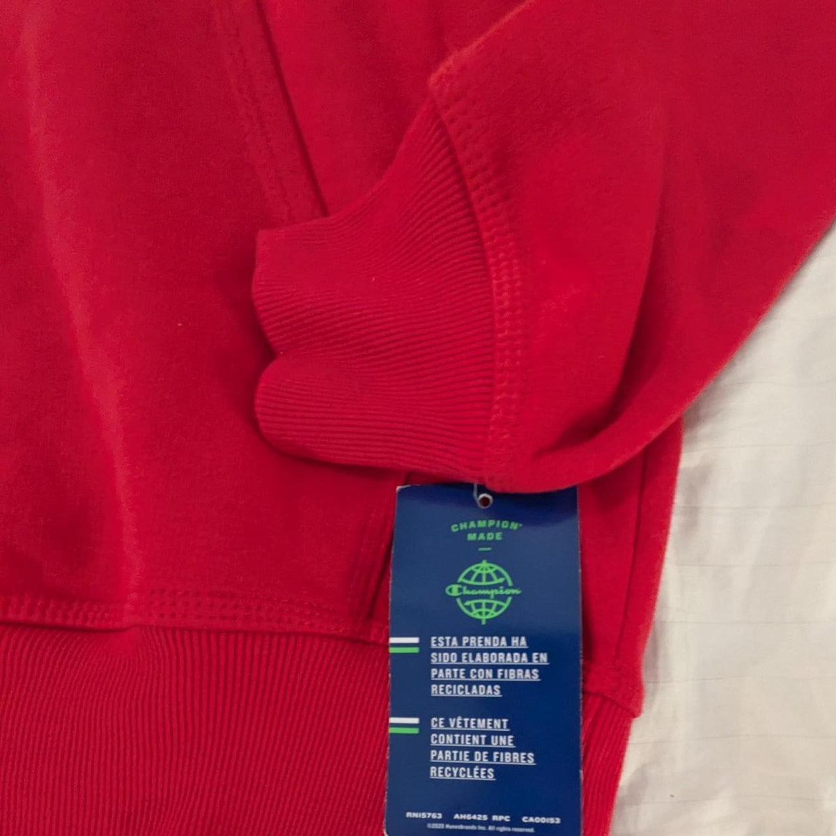 Red champion hoodie with black