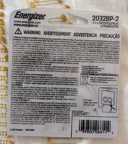 Energizer 2032BP2 CR2032 3 volts Lithium 235 mAh 2pk NEW