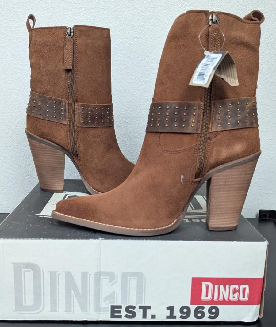 Dingo Songbird Studded Snip Toe Zippered Cowboy Booties Womens Brown Casual Boot