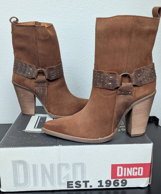 Dingo Songbird Studded Snip Toe Zippered Cowboy Booties Womens Brown Casual Boot