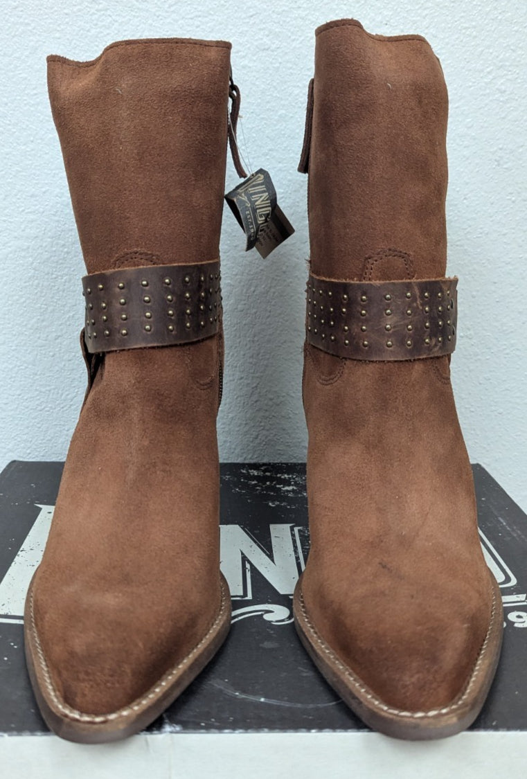 Dingo Songbird Studded Snip Toe Zippered Cowboy Booties Womens Brown Casual Boot