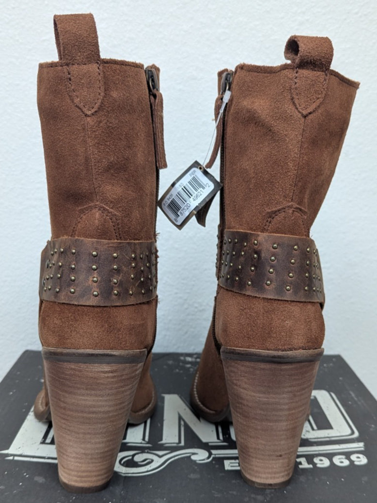 Dingo Songbird Studded Snip Toe Zippered Cowboy Booties Womens Brown Casual Boot