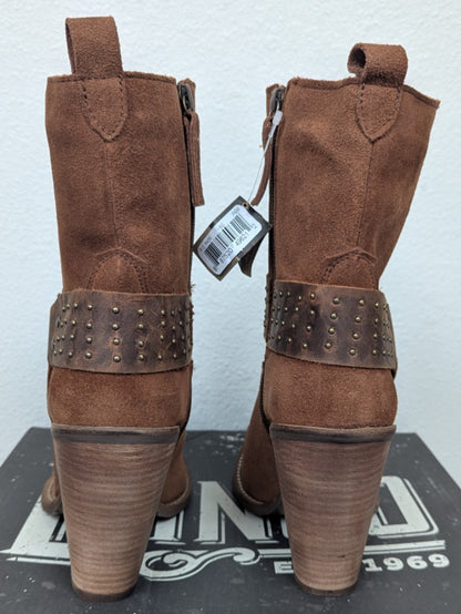 Dingo Songbird Studded Snip Toe Zippered Cowboy Booties Womens Brown Casual Boot
