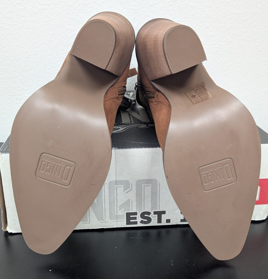 Dingo Songbird Studded Snip Toe Zippered Cowboy Booties Womens Brown Casual Boot