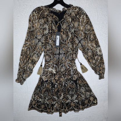 NEW KOBI HALPERIN kaye tie waist dress in black/gold XS