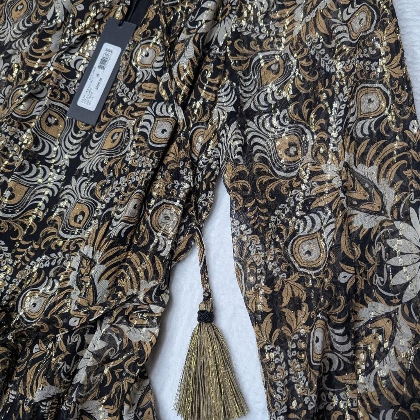 NEW KOBI HALPERIN kaye tie waist dress in black/gold XS