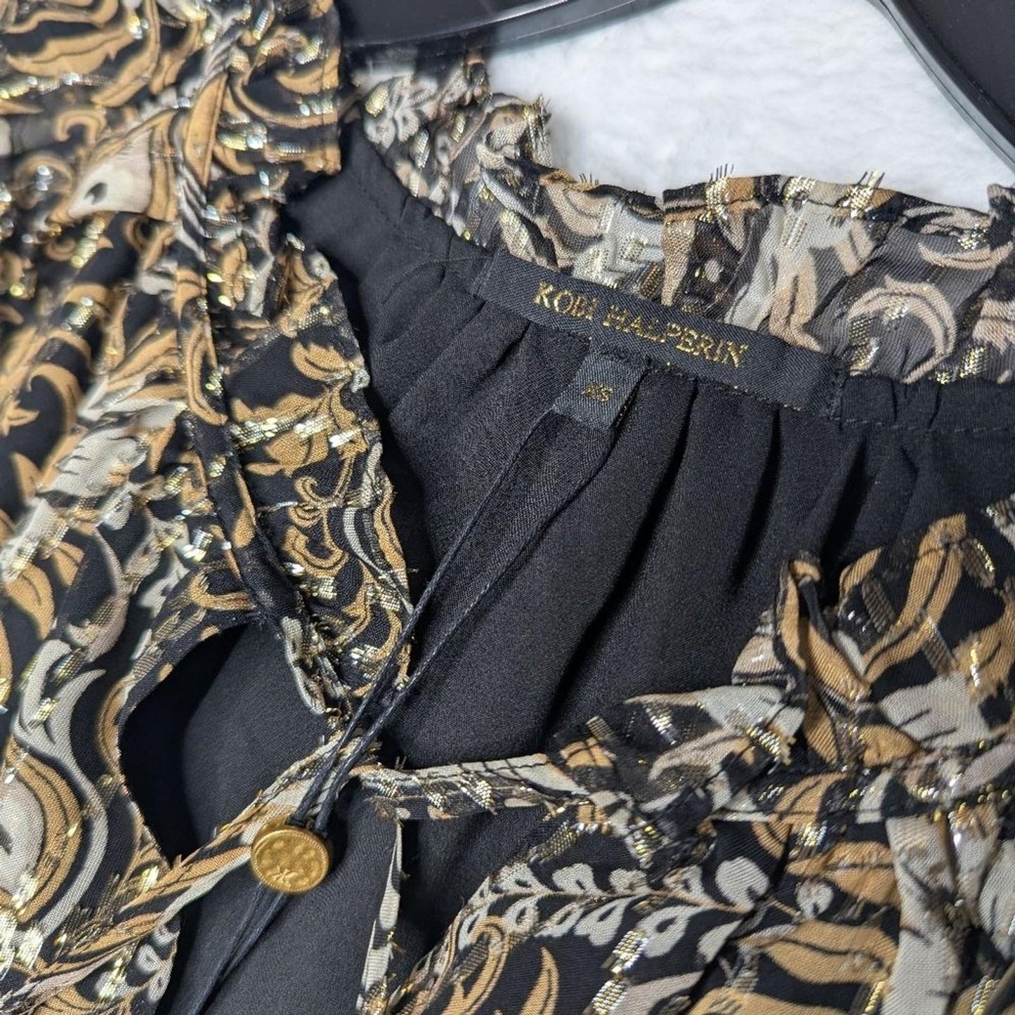 NEW KOBI HALPERIN kaye tie waist dress in black/gold XS