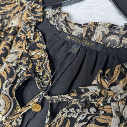 NEW KOBI HALPERIN kaye tie waist dress in black/gold XS