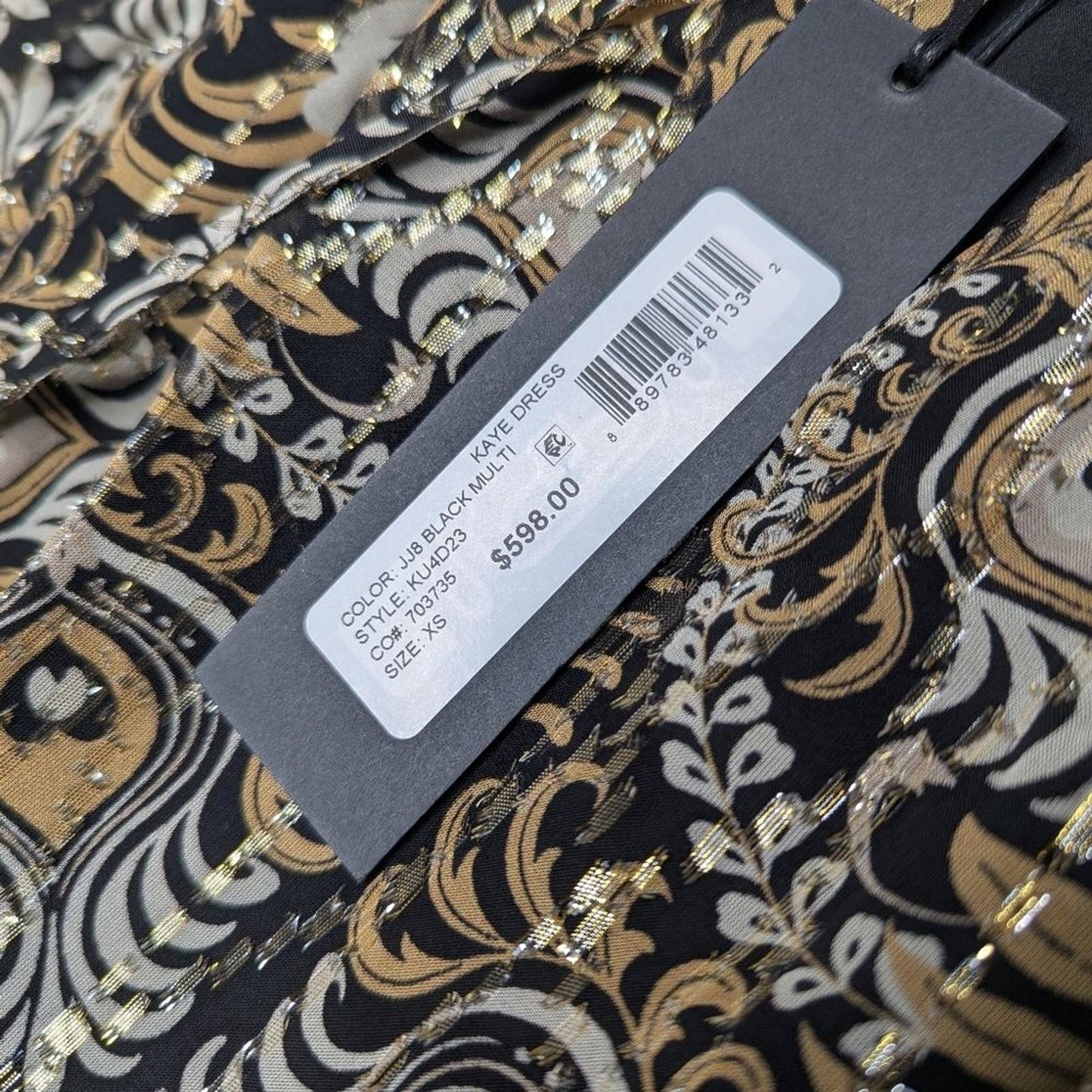 NEW KOBI HALPERIN kaye tie waist dress in black/gold XS