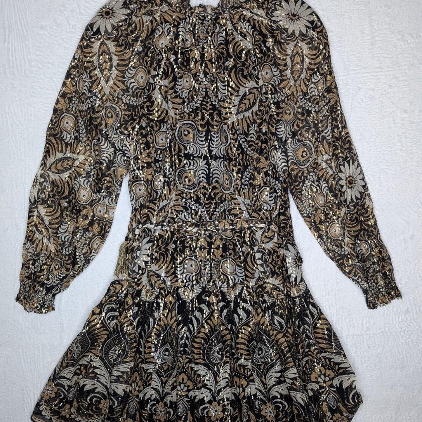 NEW KOBI HALPERIN kaye tie waist dress in black/gold XS