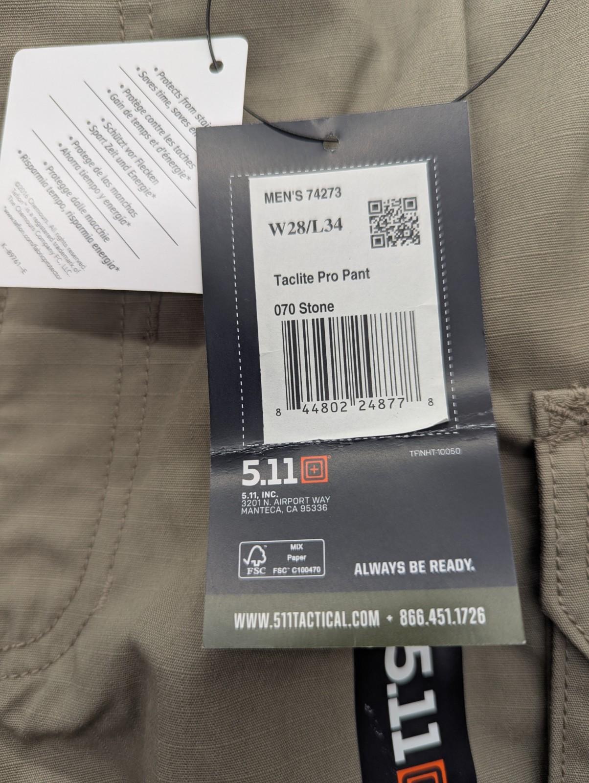 5.11  Taclite Pro Mens 28x34 Lightweight Tactical Pants Style 74273 Tan NEW