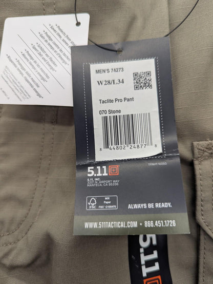 5.11  Taclite Pro Mens 28x34 Lightweight Tactical Pants Style 74273 Tan NEW