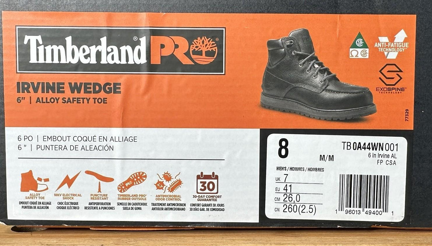 NIB - Timberland PRO Irvine Wedge 6" Alloy Safety Toe, Black Size 8M