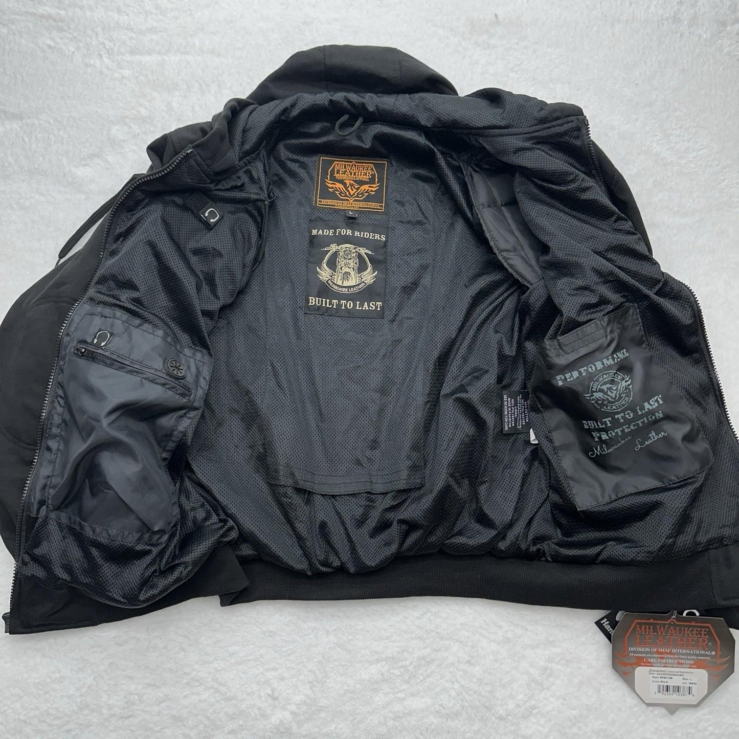 NWT Milwaukee Leather Men's Armored Motorcycle Hoodie with Armored Padding - L