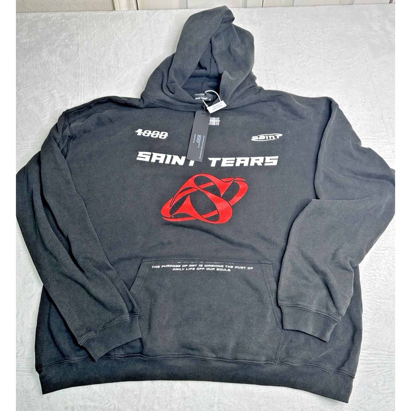 Saint Tears Acid Wash Unisex Pullover Oversized Hoodie Graphic Print Size: XL