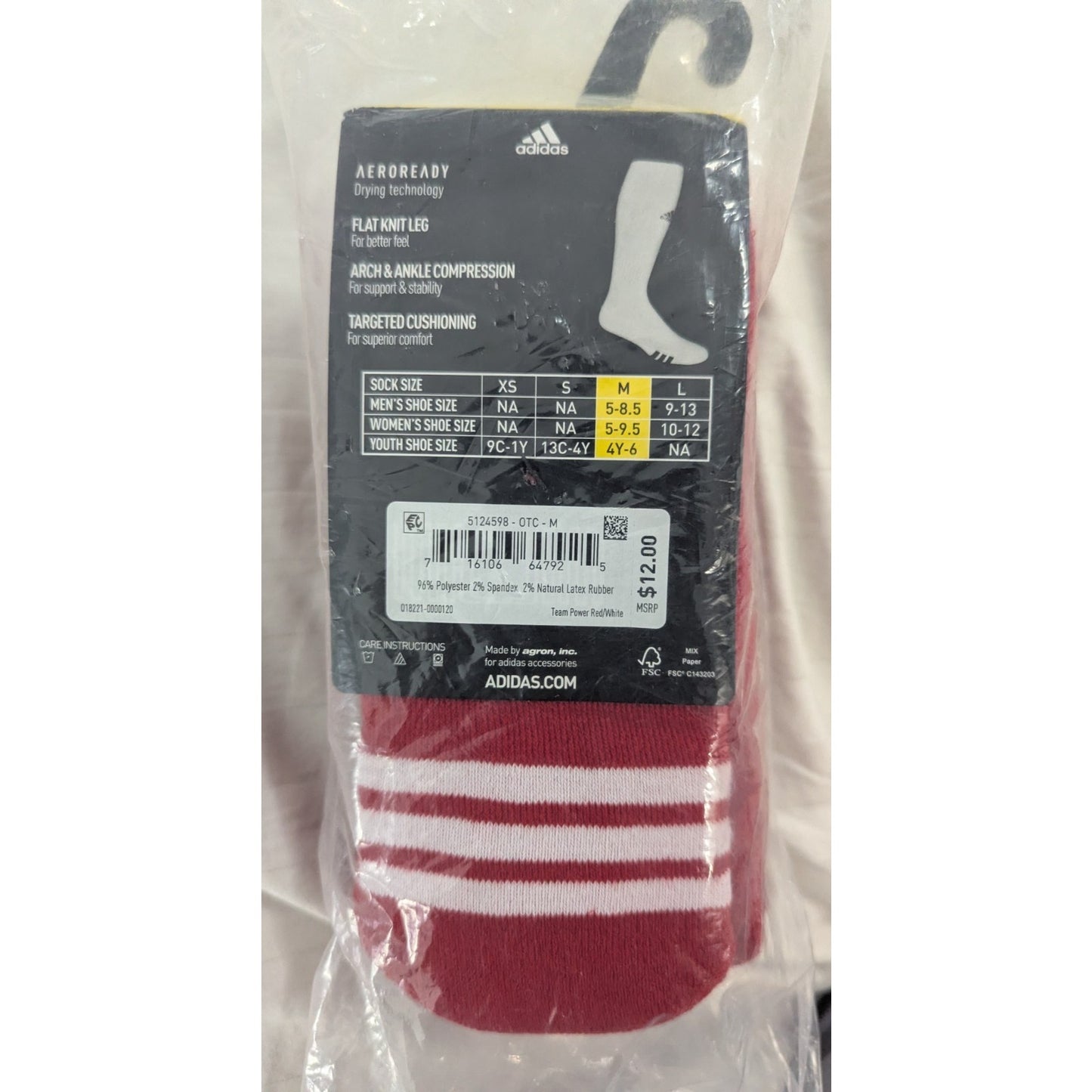 adidas Socks Unisex Multi Sport Over The Calf Red 2 Pair Medium Aeroready Field