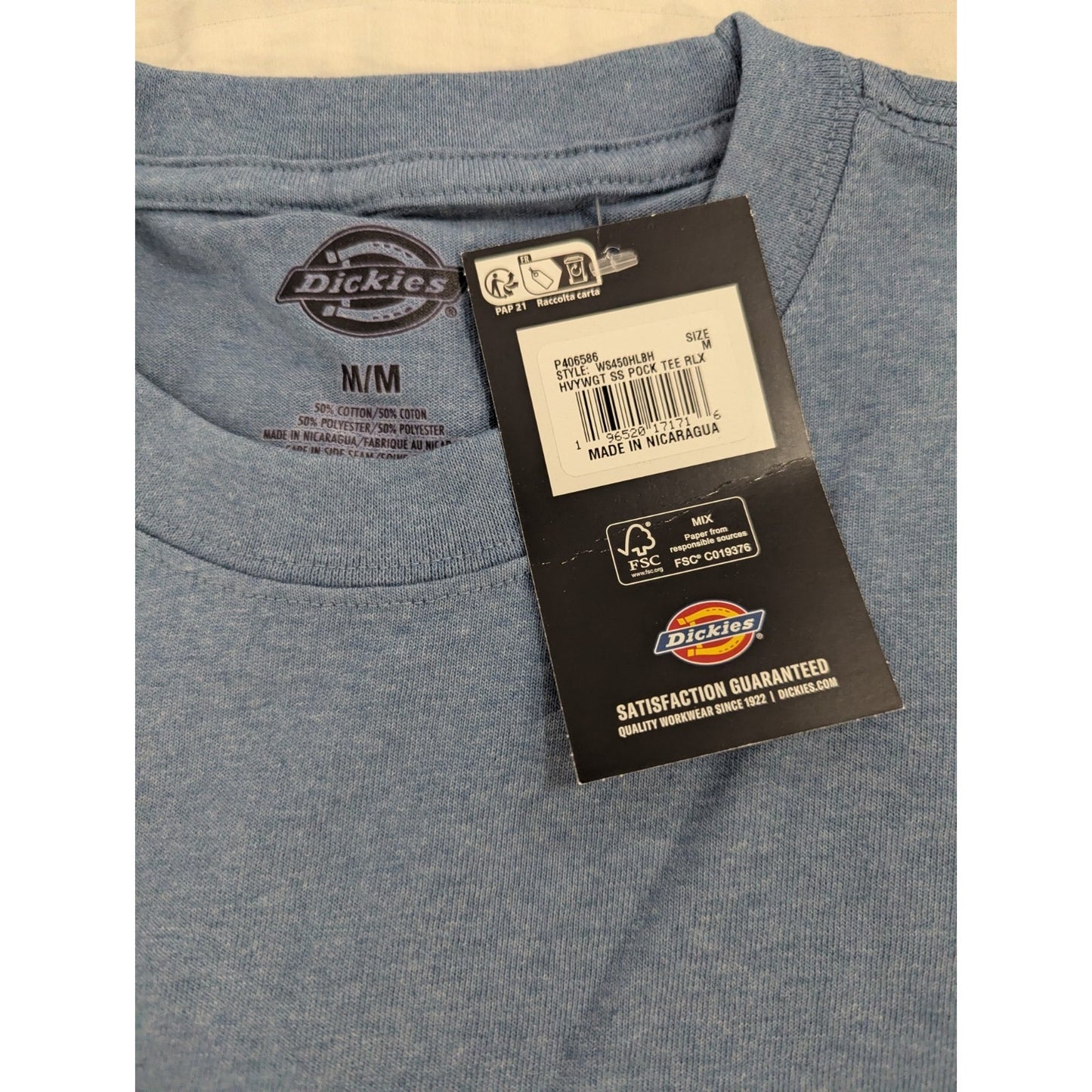 Dickies Men’s Heavyweight Short Sleeve Pocket Tee Blue Heather WS450HLBH, M NWT