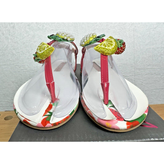 Betsey Johnson Thong Sandals Aniston Black Multi Beaded Fruit Slingback Size 5.5