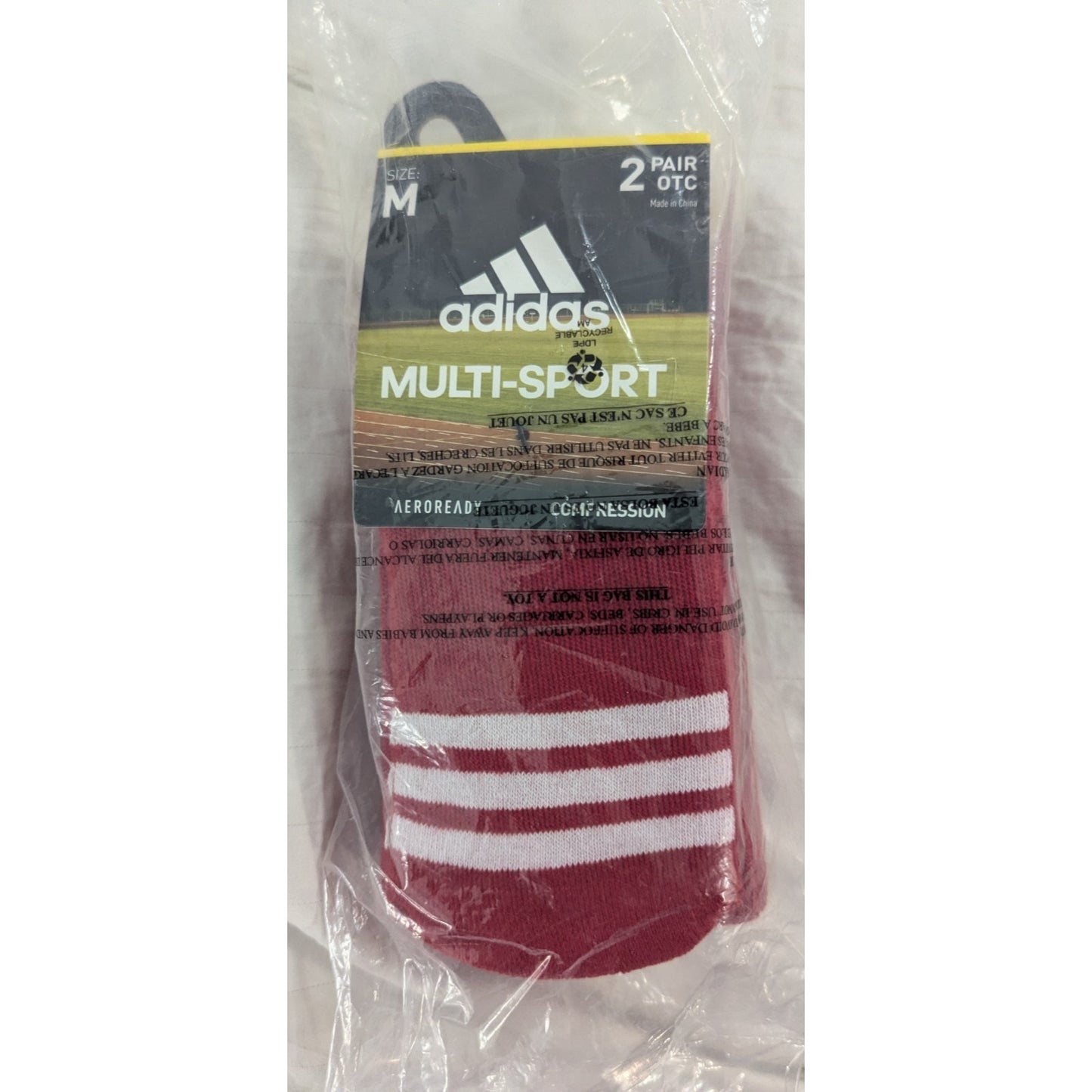 adidas Socks Unisex Multi Sport Over The Calf Red 2 Pair Medium Aeroready Field