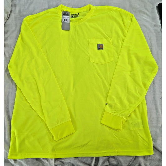 Carhartt T Shirt Mens XL Loose Fit Yellow Safety Long Sleeve Pocket Tee K126