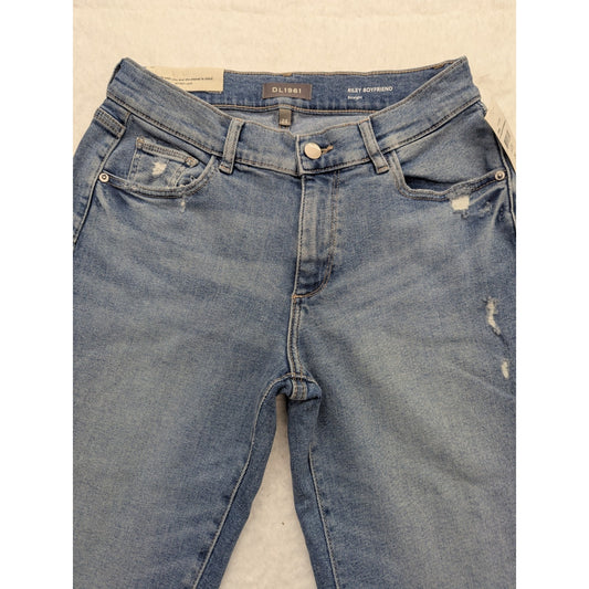 NWT $199 DL1961 Jeans Size 24 Blue Riley Boyfriend Distressed Mid Rise Stretch