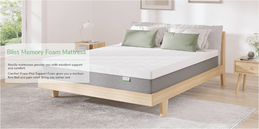 Novilla Bliss Mattress, Gel Memory Foam Mattress for Supportive & Pressure Relieving, Medium Firm Feel Mattress in a Box