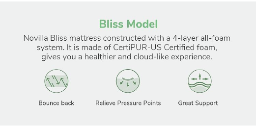 Novilla Bliss Mattress, Gel Memory Foam Mattress for Supportive & Pressure Relieving, Medium Firm Feel Mattress in a Box