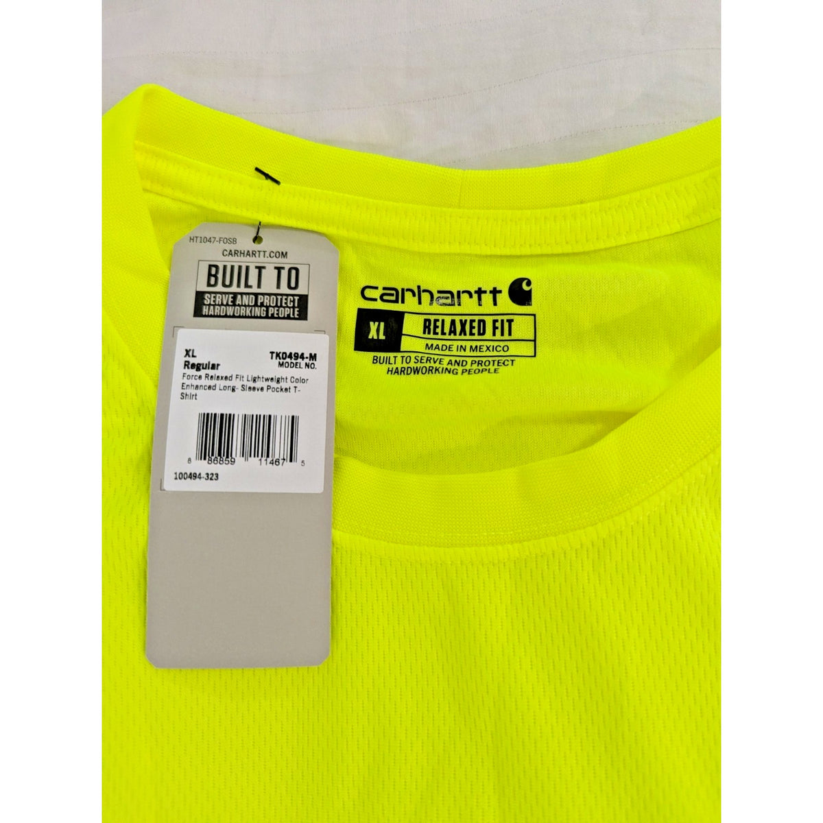 Carhartt T Shirt Mens XL Loose Fit Yellow Safety Long Sleeve Pocket Tee K126