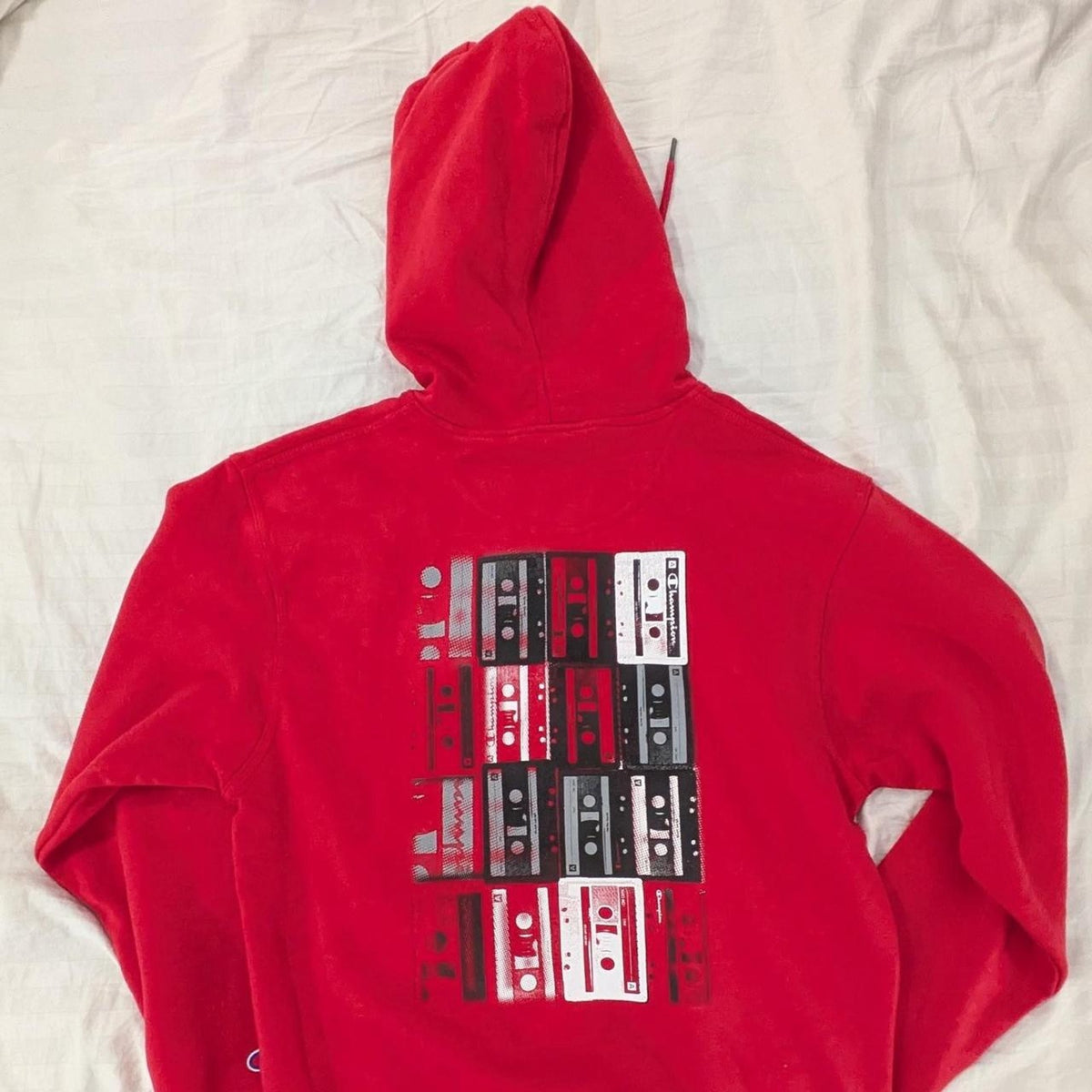 Red champion hoodie with black