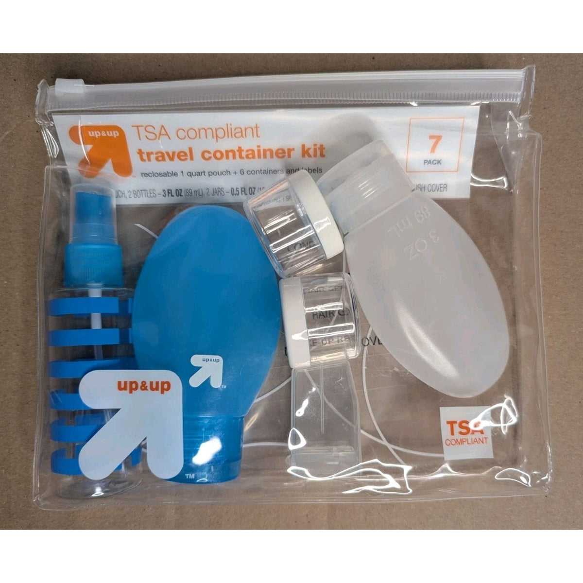 NEW UP & UP TSA Compliant 2 X 7 Pack Travel Kit - 4 PACK - Blue/Green/Pink/Clear