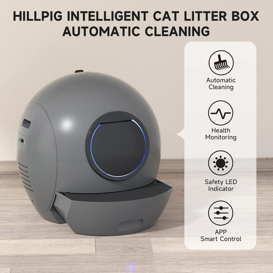 Hillpig Self-Cleaning Cat Litter Box: Extra Large Automatic Litter Box - Black